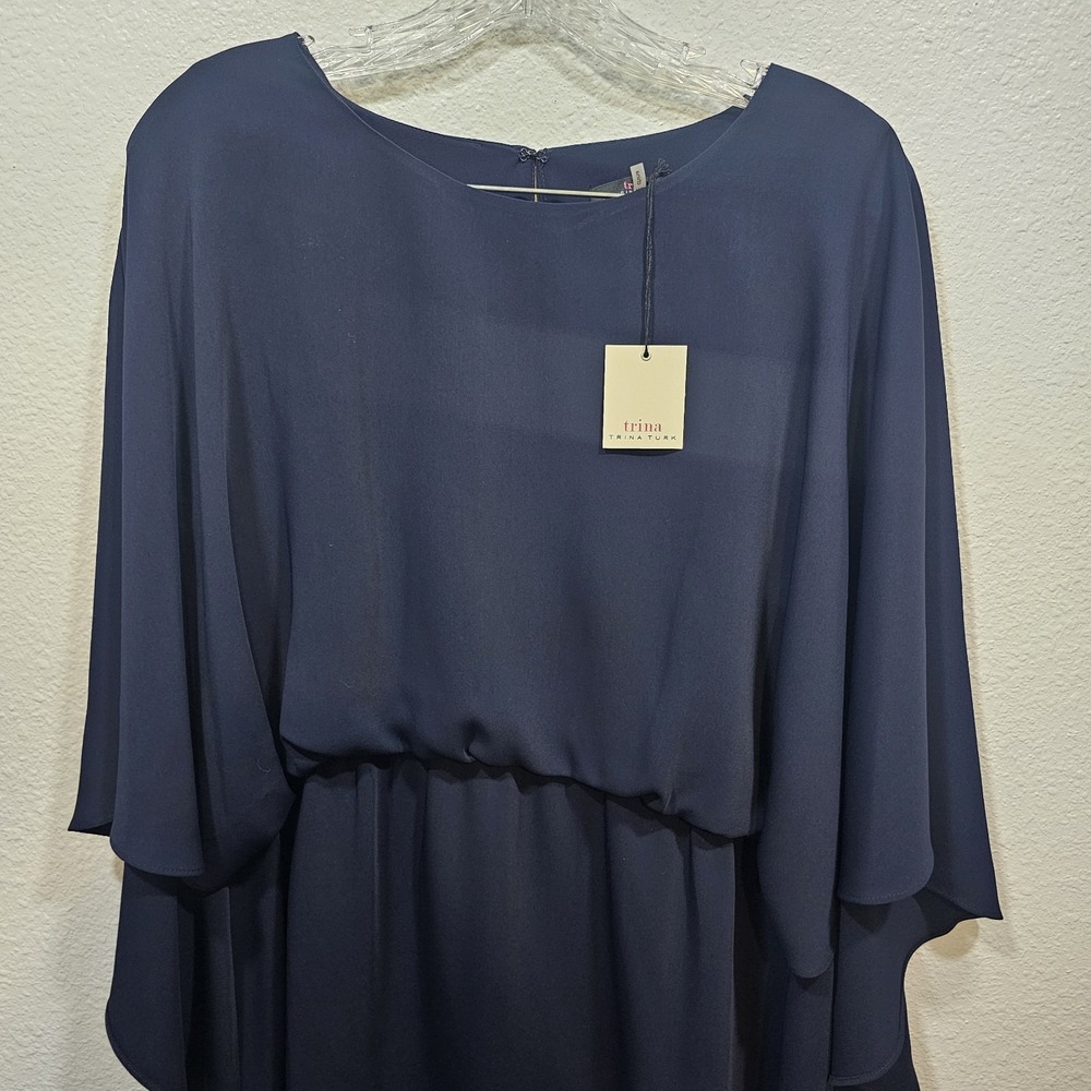 Trina Turk Tamiko Cape Dress Women's Size XL Navy Blue - Picture 2 of 6